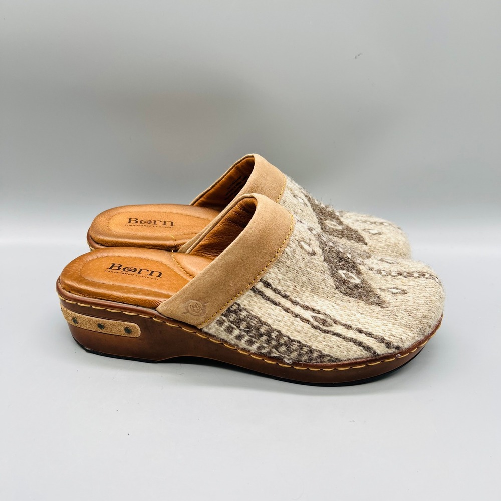 Born Shoes Womens 9 Brown Woven Bandy Clogs Southwestern Mule Slippers Casual